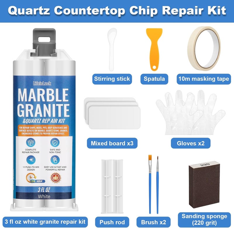 LifeisLuck Quartz Countertop Chip Repair Kit - White Granite & Marble Repair Kit, Suitable for Granite, Marble, Quartz Stone, and Other Stone Surface Crack Quartz Chip Repair Kit - Image 3